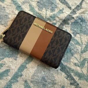 Michael Kors Black and Brown Stripe Wallet